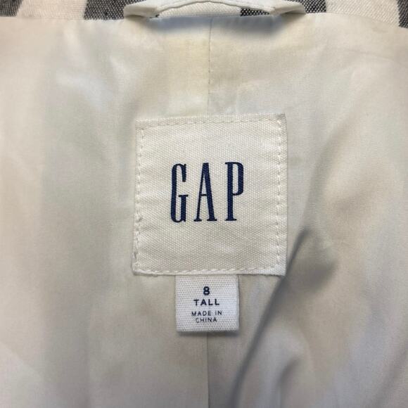 Gap Size 8T 8 Tall Linen Blend Blazer Jacket Soft Black Stripe Pockets - Picture 5 of 6